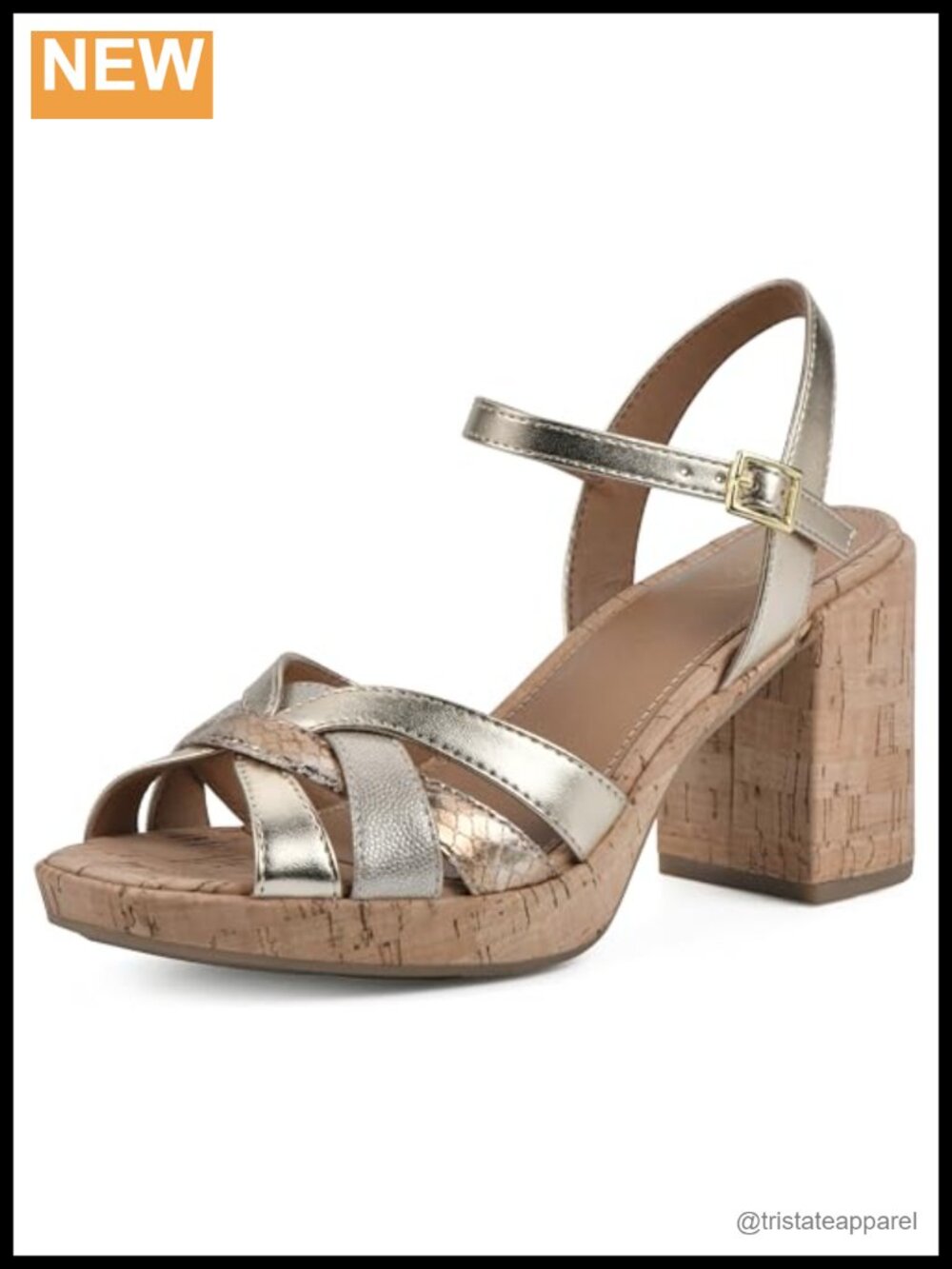 Platform Sandal with Cork Block Heel Adjustable Ankle Strap